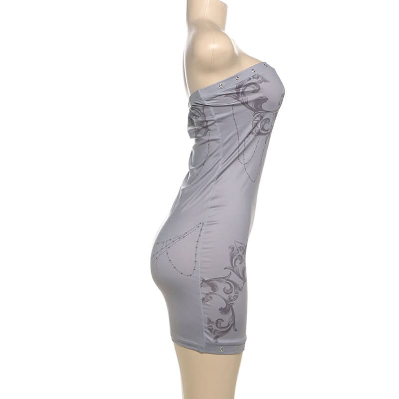 Print hollow out backless tube cut out mini dress  | Festival Outfits Women-final-sale