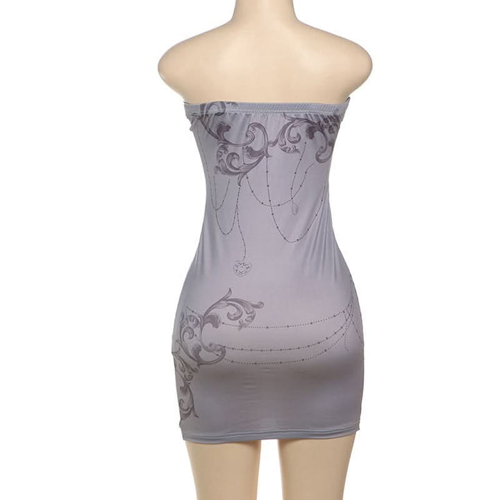 Print hollow out backless tube cut out mini dress  | Festival Outfits Women-final-sale
