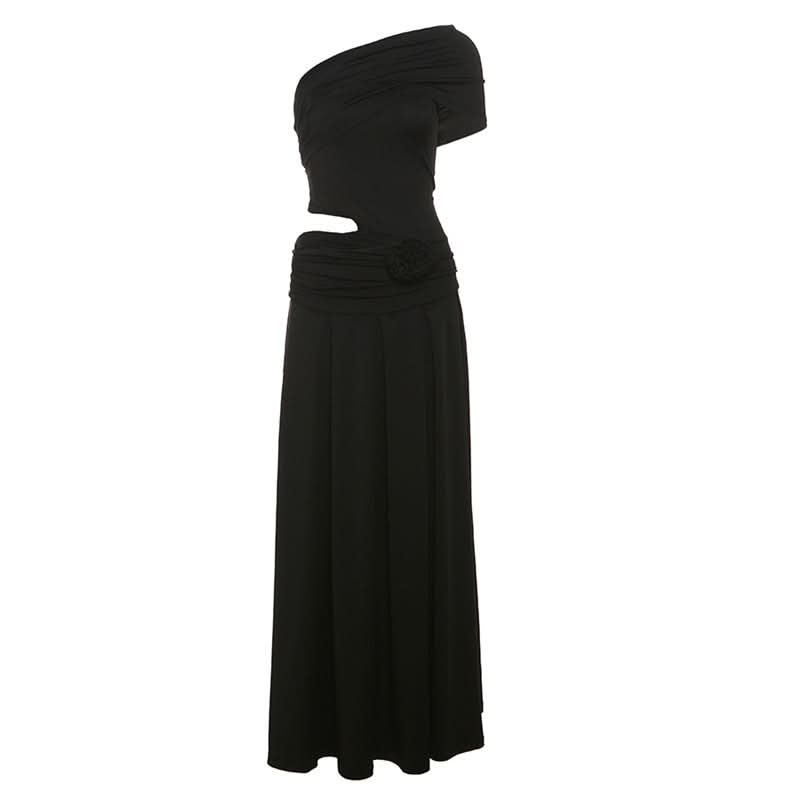 Irregular one shoulder flower applique maxi dress  | Festival Outfits Women