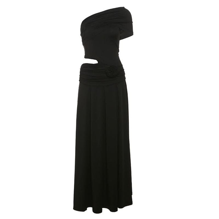 Irregular one shoulder flower applique maxi dress  | Festival Outfits Women