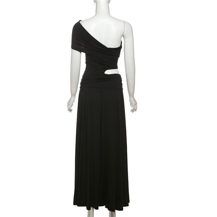Irregular one shoulder flower applique maxi dress  | Festival Outfits Women