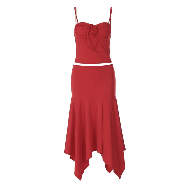 Ruched backless solid cami midi skirt set  | Festival Outfits Women