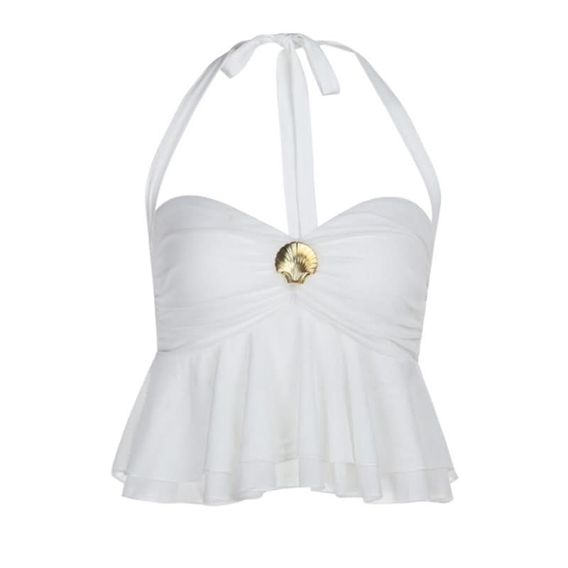 Halter self tie ruched mesh solid top  | Festival Outfits Women