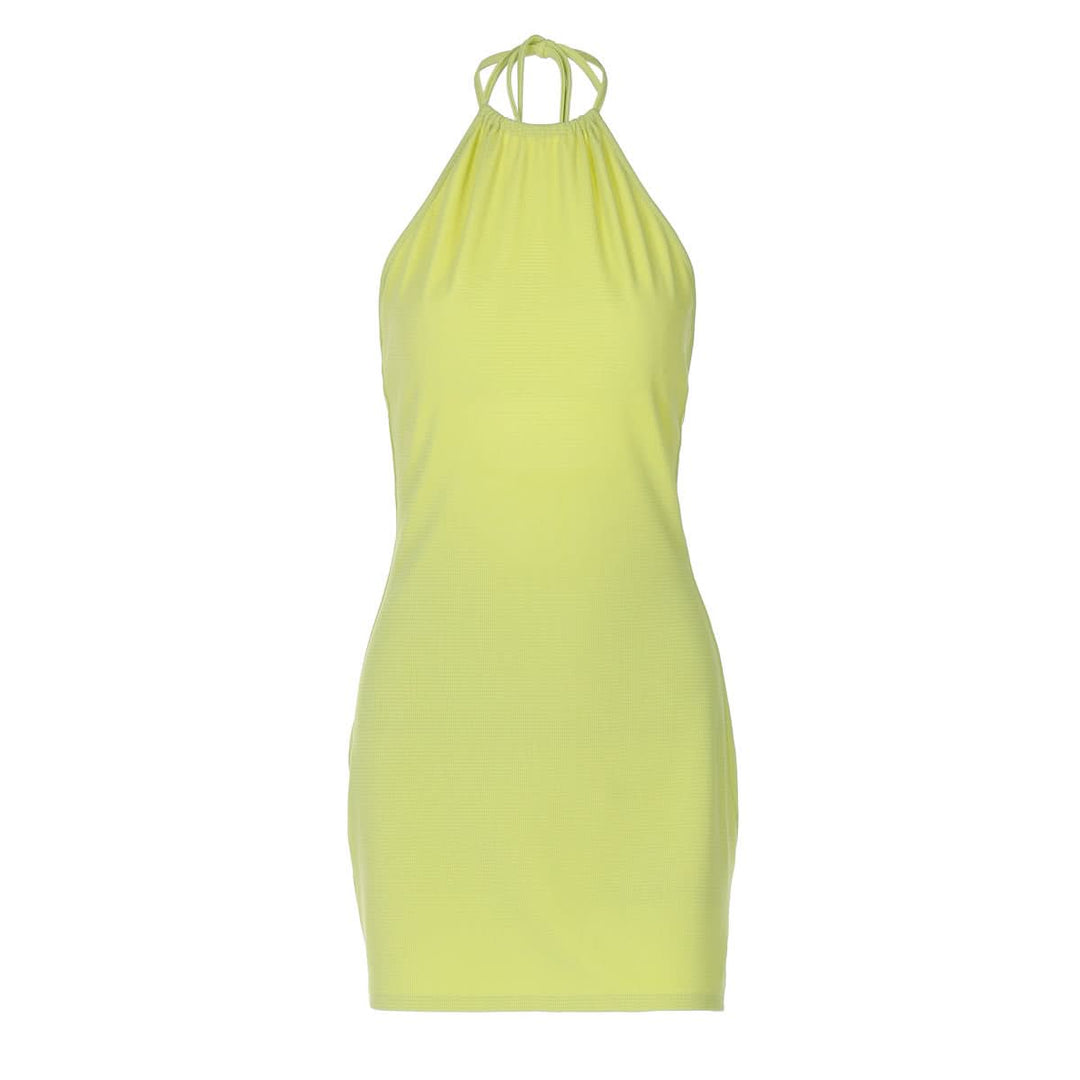 Halter self tie ruched backless mini dress  | Festival Outfits Women