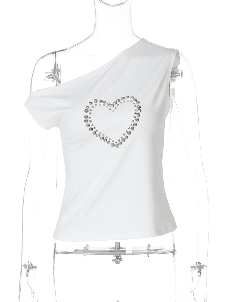 One shoulder irregular heart applique top  | Festival Outfits Women