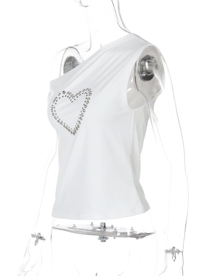 One shoulder irregular heart applique top  | Festival Outfits Women