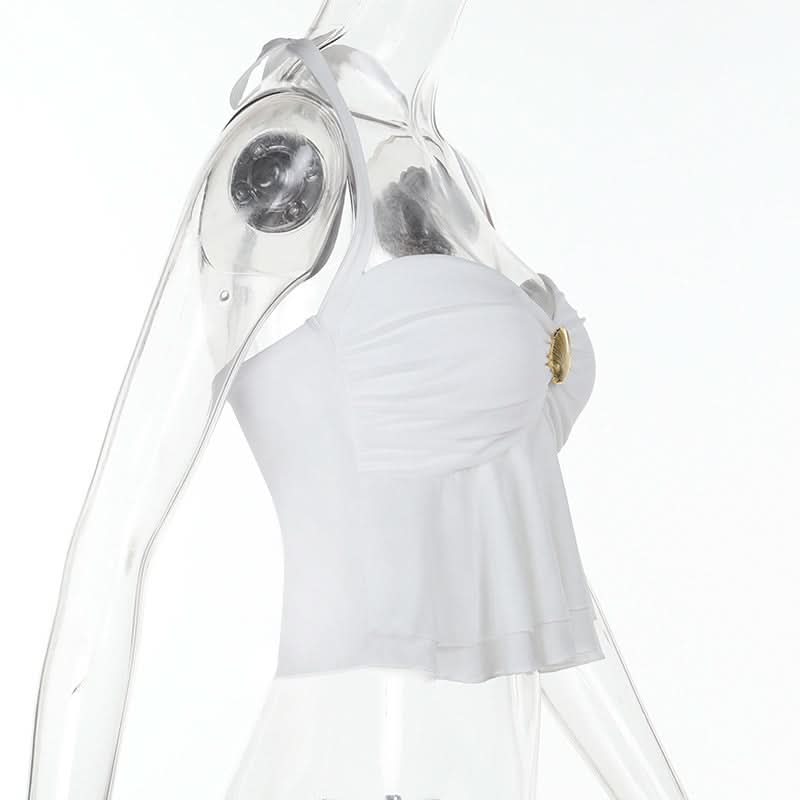 Halter self tie ruched mesh solid top  | Festival Outfits Women