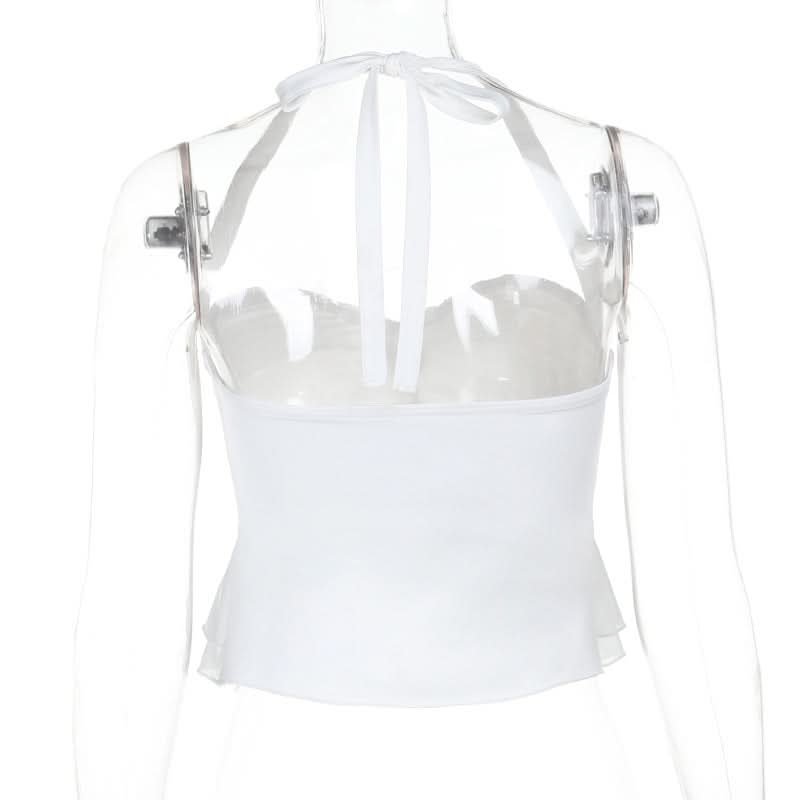 Halter self tie ruched mesh solid top  | Festival Outfits Women