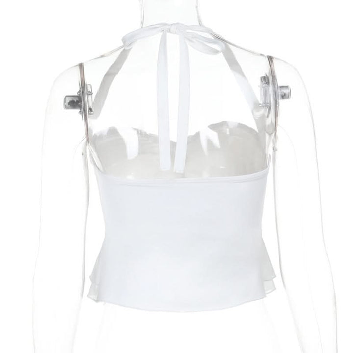 Halter self tie ruched mesh solid top  | Festival Outfits Women