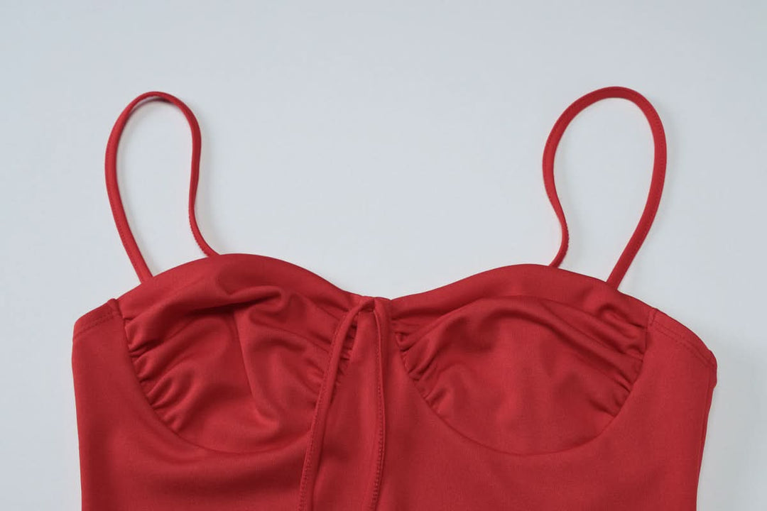 Ruched backless solid cami midi skirt set  | Festival Outfits Women