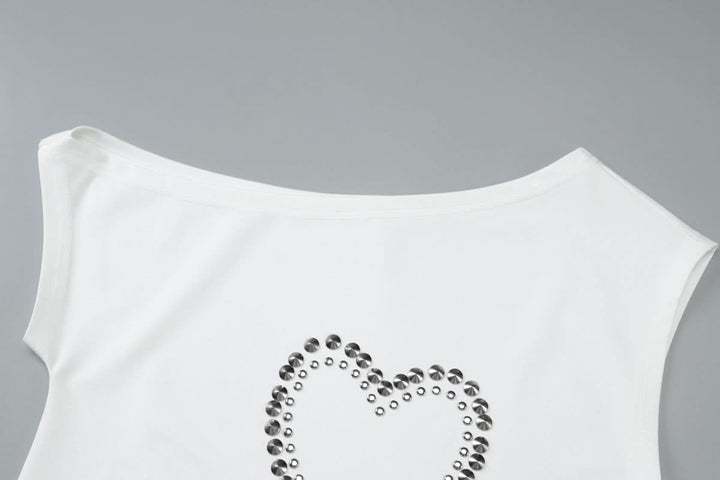 One shoulder irregular heart applique top  | Festival Outfits Women