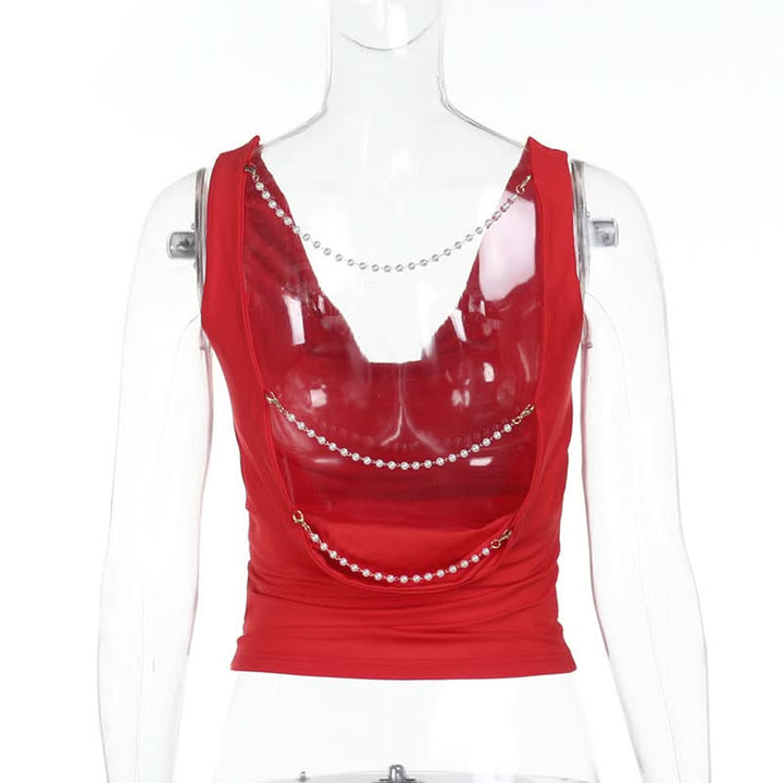 Cowl neck beaded backless solid top  | Festival Outfits Women