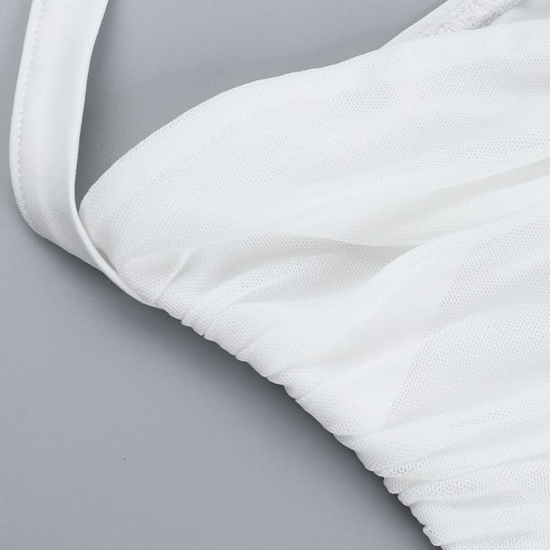 Halter self tie ruched mesh solid top  | Festival Outfits Women