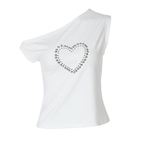 One shoulder irregular heart applique top  | Festival Outfits Women