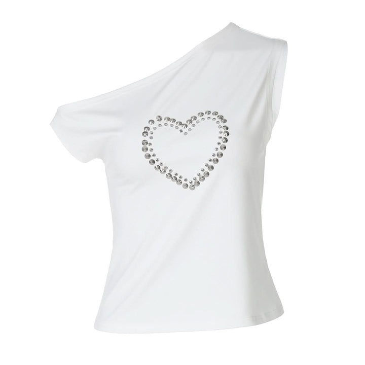 One shoulder irregular heart applique top  | Festival Outfits Women