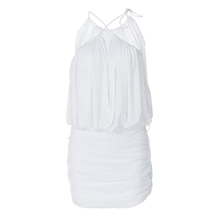 Ruched mesh beaded cross front mini dress  | Festival Outfits Women
