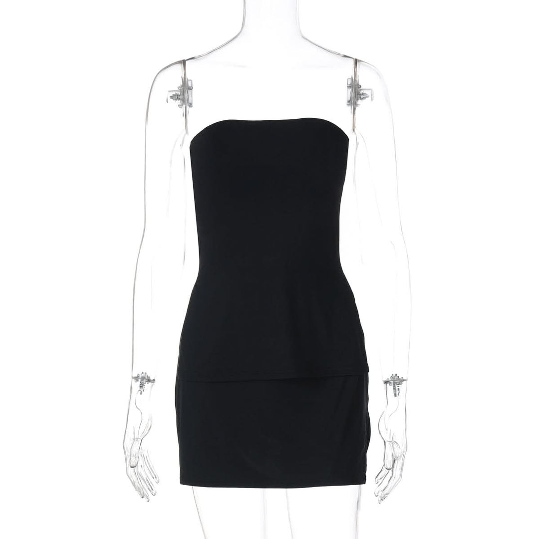 Slit irregular backless solid tube mini skirt set  | Festival Outfits Women