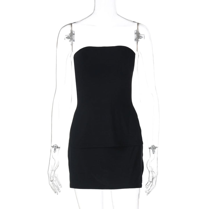 Slit irregular backless solid tube mini skirt set  | Festival Outfits Women