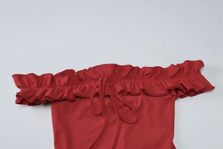 Ruffle off shoulder self tie solid midi dress  | Festival Outfits Women