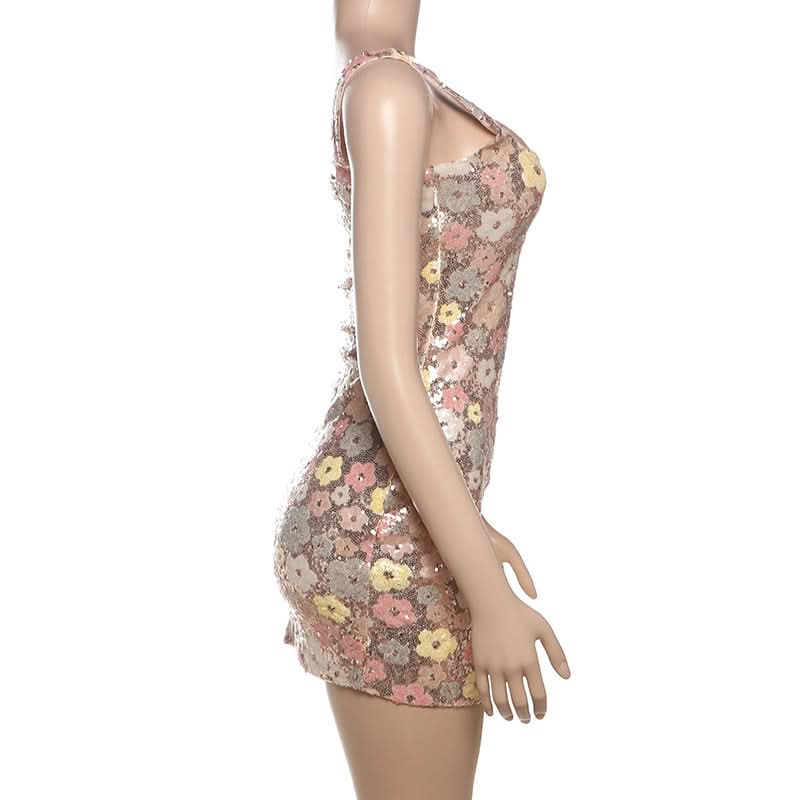 Glitter square neck zip-up slit mini dress  | Festival Outfits Women-final-sale