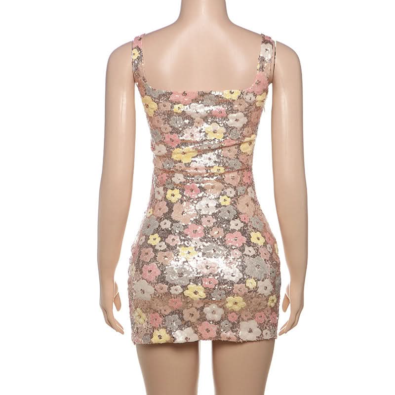 Glitter square neck zip-up slit mini dress  | Festival Outfits Women-final-sale