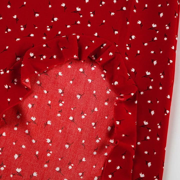 Ruffle slit irregular zip-up flower print midi skirt  | Festival Outfits Women