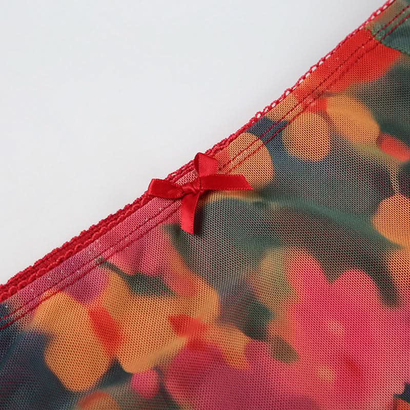 Slit irregular mesh flower print maxi skirt  | Festival Outfits Women