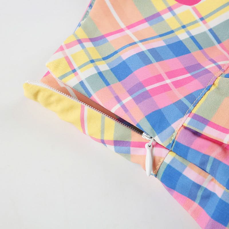 Pleated plaid zip-up letter pattern A line mini skirt  | Festival Outfits Women
