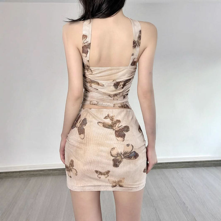 Mesh butterfly print contrast mini skirt  | Festival Outfits Women