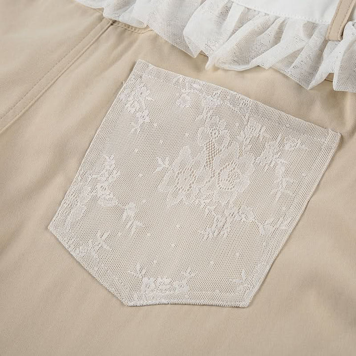 Zip-up button ruched lace straight leg pant  | Festival Outfits Women