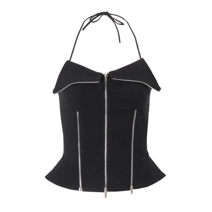 Zip-up halter solid backless top  | Festival Outfits Women