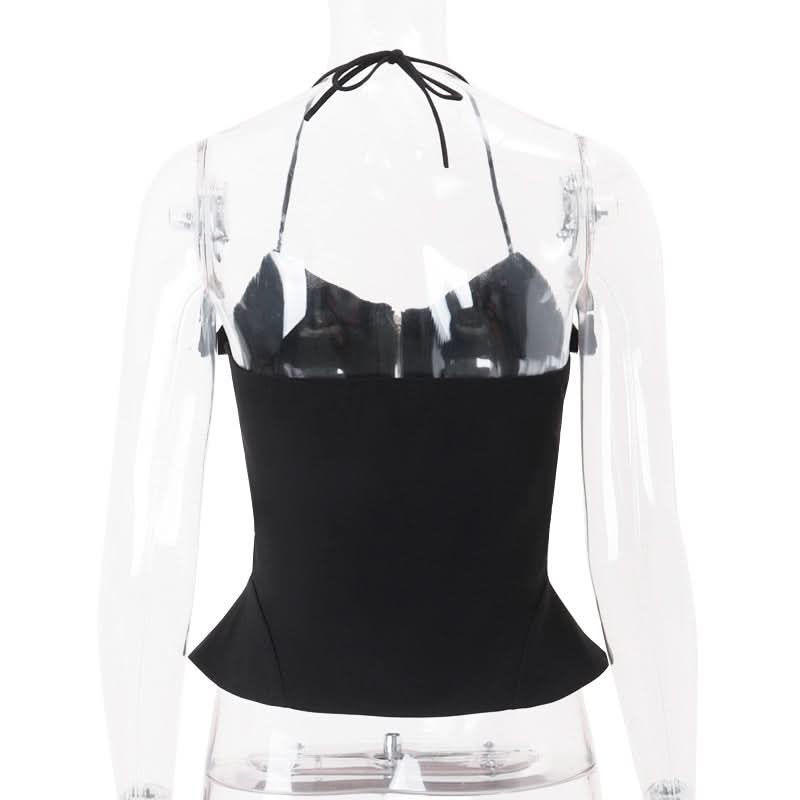Zip-up halter solid backless top  | Festival Outfits Women