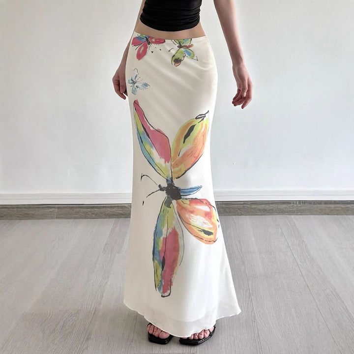 Mesh butterfly print contrast maxi skirt  | Festival Outfits Women