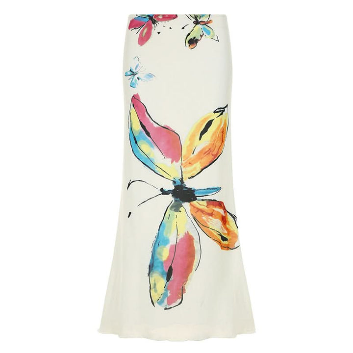 Mesh butterfly print contrast maxi skirt  | Festival Outfits Women