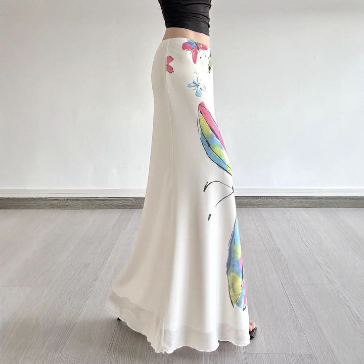 Mesh butterfly print contrast maxi skirt  | Festival Outfits Women