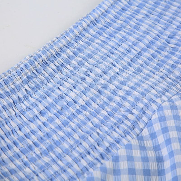 Plaid smocked zip-up contrast maxi skirt  | Festival Outfits Women