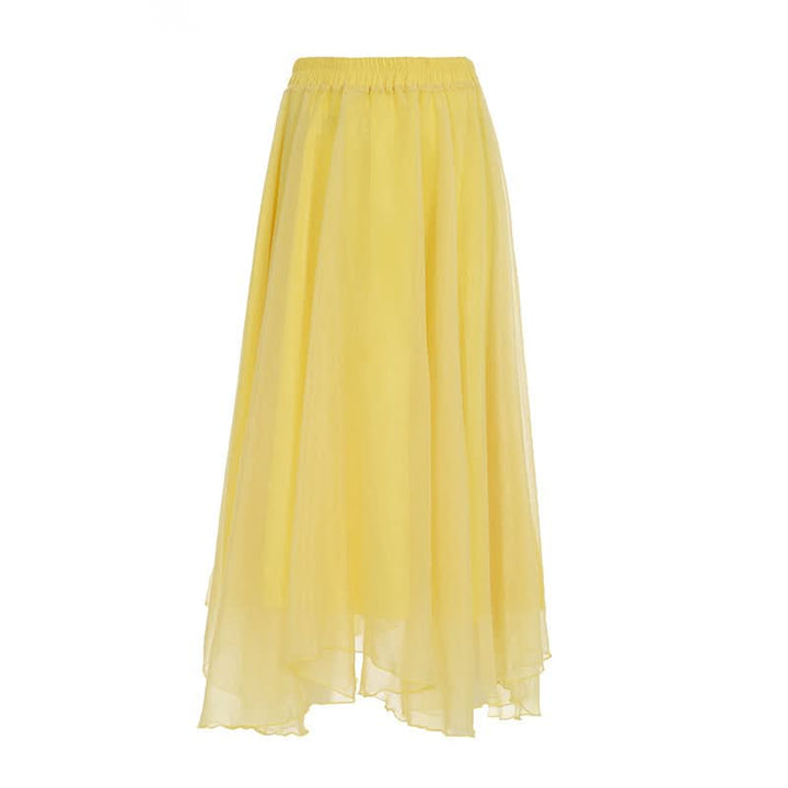 Ruffle ruched chiffon solid midi skirt  | Festival Outfits Women