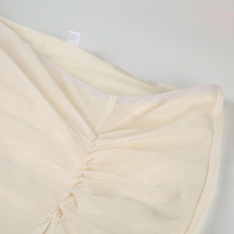 Slit ruched mesh print irregular maxi skirt  | Festival Outfits Women