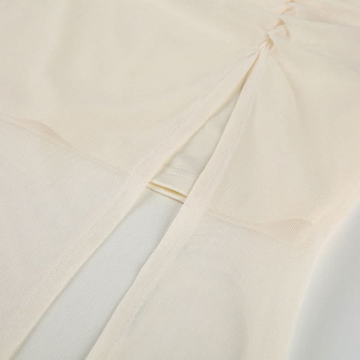 Slit ruched mesh print irregular maxi skirt  | Festival Outfits Women