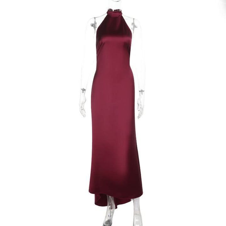 Satin halter backless solid maxi dress  | Festival Outfits Women