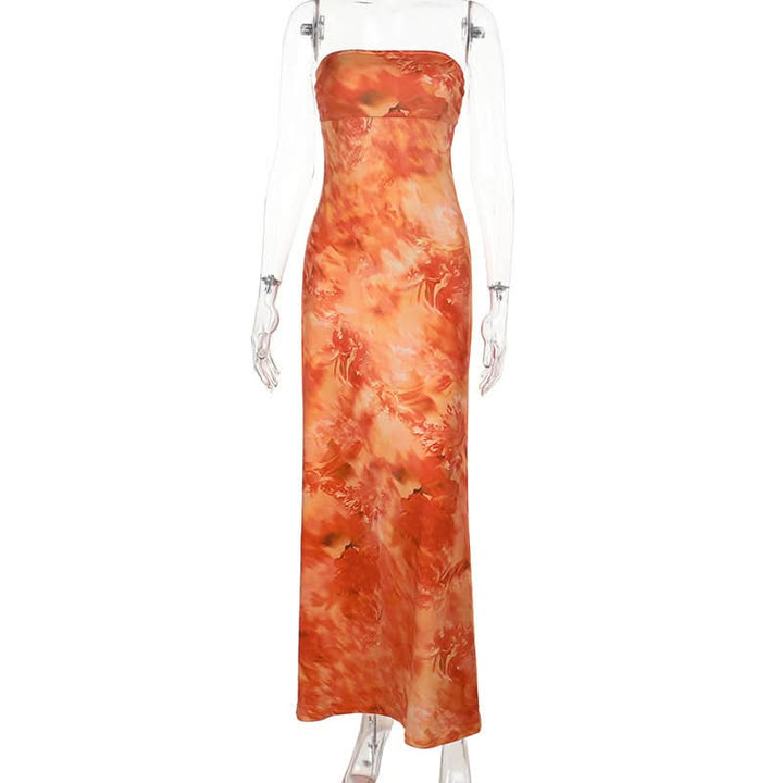 Print backless tube maxi dress  | Festival Outfits Women