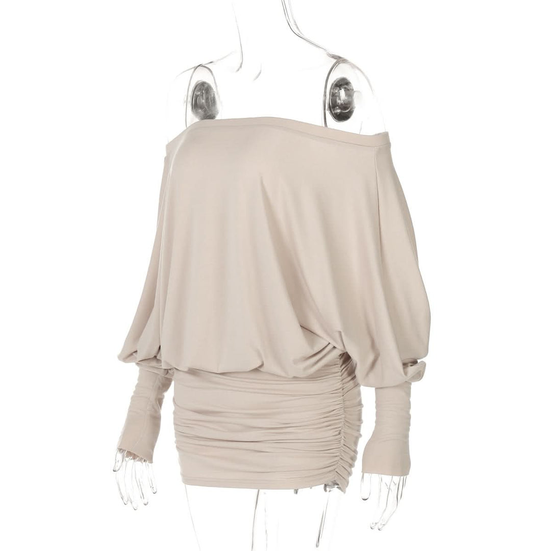 Long sleeve off shoulder ruched mini dress  | Festival Outfits Women