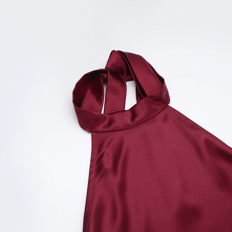 Satin halter backless solid maxi dress  | Festival Outfits Women