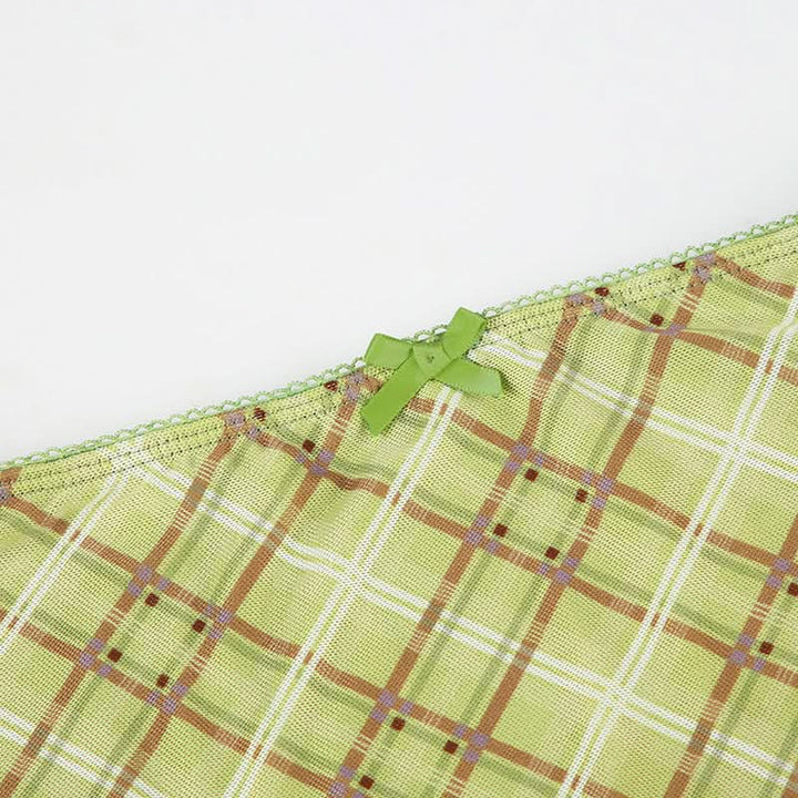 Bowknot plaid mesh contrast midi skirt  | Festival Outfits Women