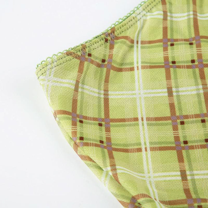 Bowknot plaid mesh contrast midi skirt  | Festival Outfits Women