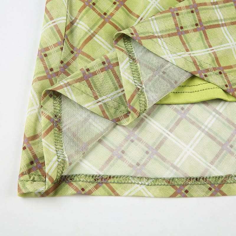 Bowknot plaid mesh contrast midi skirt  | Festival Outfits Women