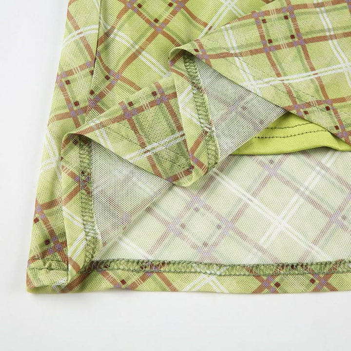 Bowknot plaid mesh contrast midi skirt  | Festival Outfits Women