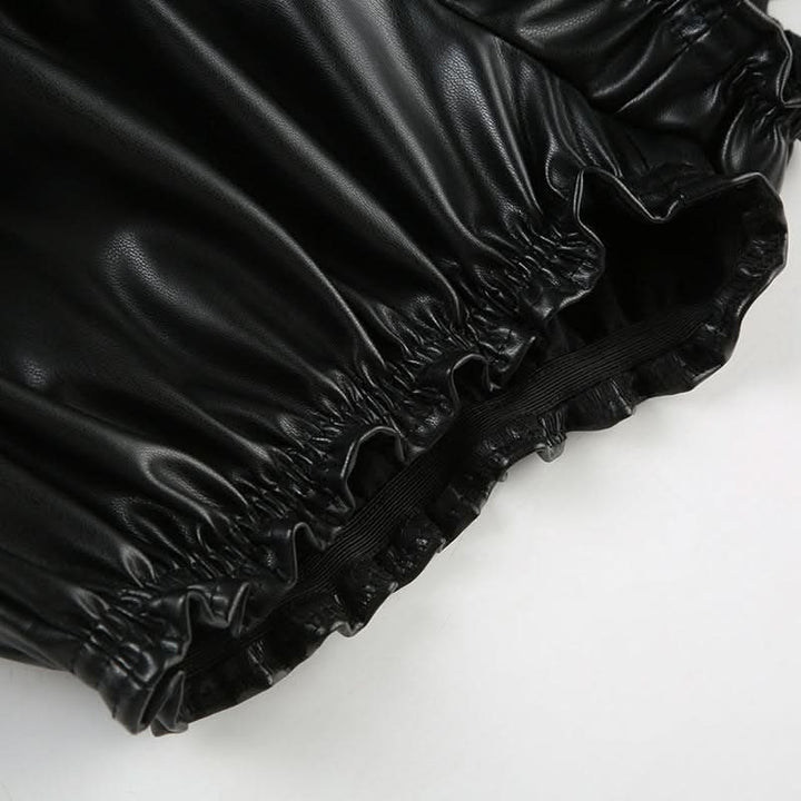 Ruched PU leather ruffle self tie mini skirt Cargo Mini Skirt  | Festival Outfits Women