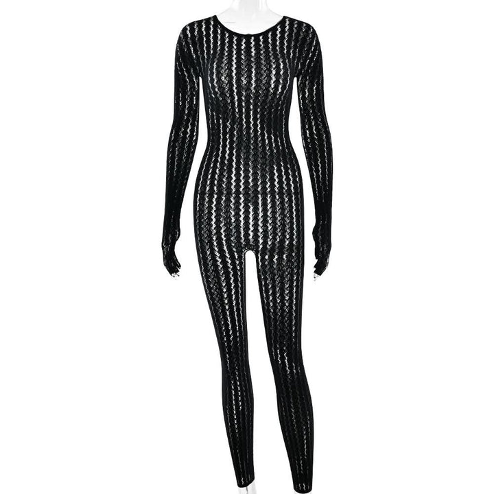 Long sleeve round neck gloves hollow out jumpsuit  | Festival Outfits Women