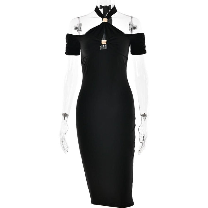 Halter hollow out self tie solid cut out midi dress  | Festival Outfits Women